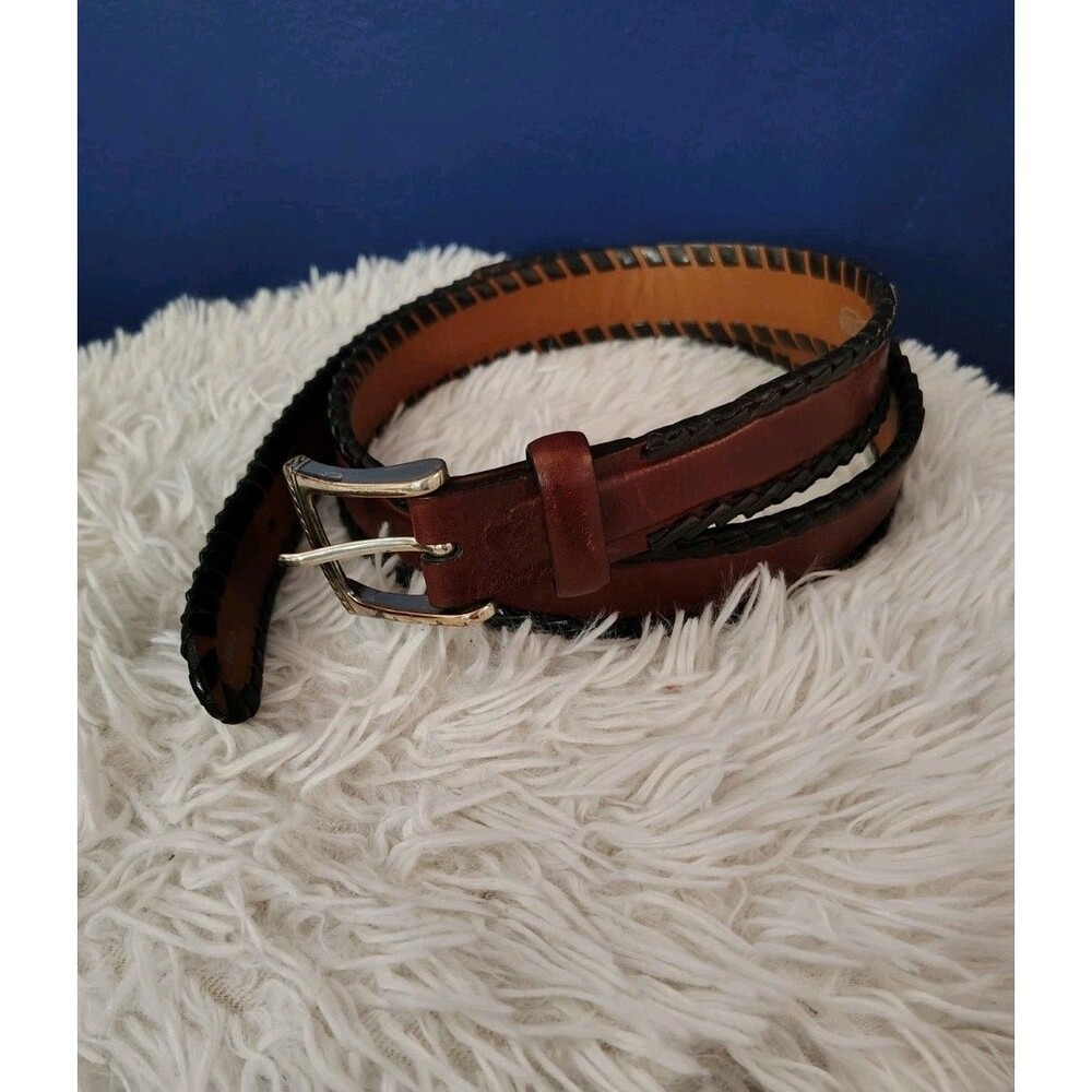 Brighton Belt Men’s Size 38 Black/Brown Leather Two-Tone  Silver Buckle Western